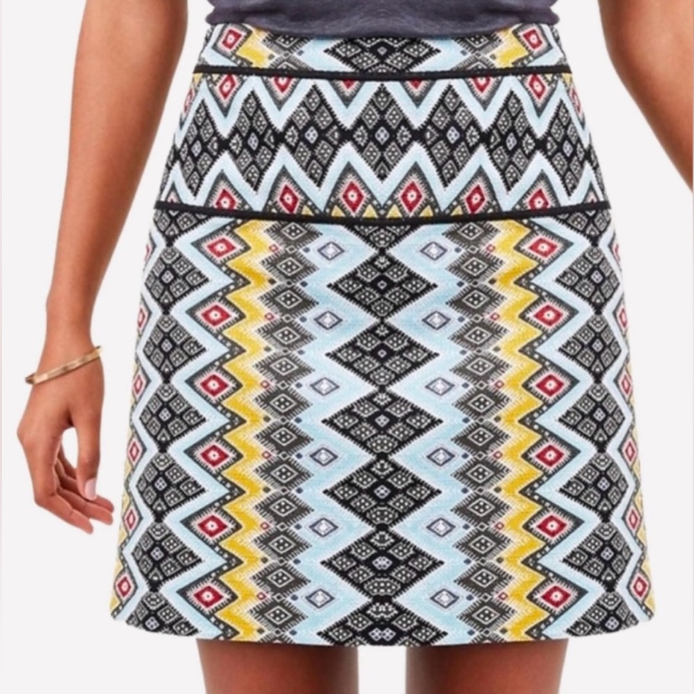 LOFT Southwestern Geometric Aztec Chevron Print Lined Mini Skirt size 8 NWT